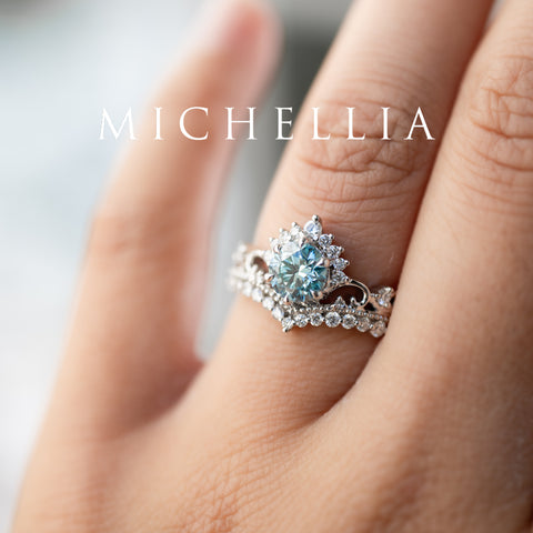 [Theia] IGI Certified Sky Blue Diamond Heirloom Crown Engagement Ring, 18K White Gold - One of A Kind & Ready-to-Ship Women's Ring michelliafinejewelry   