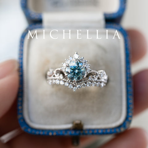 [Theia] IGI Certified Sky Blue Diamond Heirloom Crown Engagement Ring, 18K White Gold - One of A Kind & Ready-to-Ship Women's Ring michelliafinejewelry   
