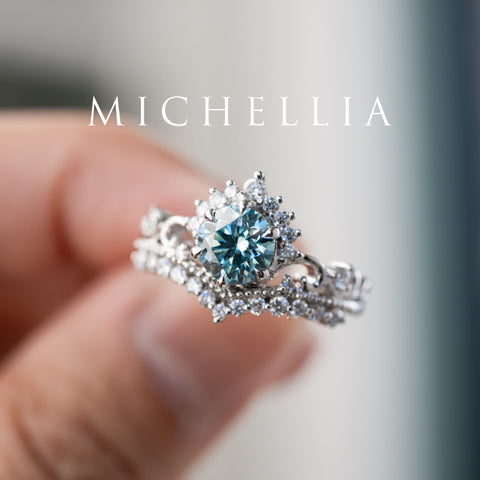 [Theia] IGI Certified Sky Blue Diamond Heirloom Crown Engagement Ring, 18K White Gold - One of A Kind & Ready-to-Ship Women's Ring michelliafinejewelry   