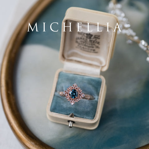 [Henrietta] IGI Certified Teal Blue Diamond Belle Époque Vintage Engagement Ring, One of A Kind Women's Ring michelliafinejewelry