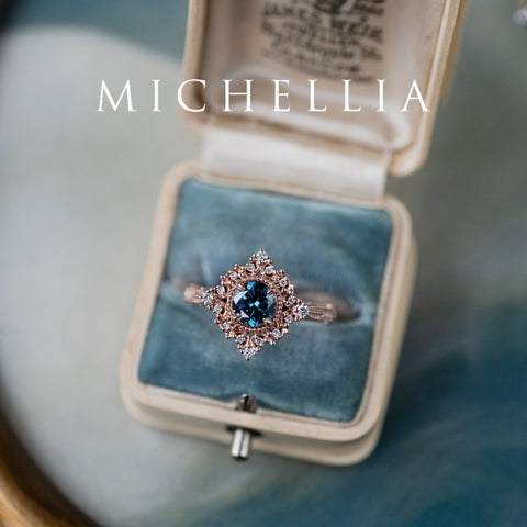 [Henrietta] IGI Certified Teal Blue Diamond Belle Époque Vintage Engagement Ring, One of A Kind Women's Ring michelliafinejewelry