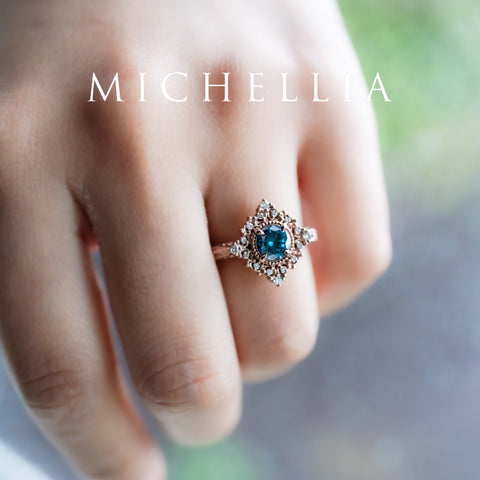 [Henrietta] IGI Certified Teal Blue Diamond Belle Époque Vintage Engagement Ring, One of A Kind Women's Ring michelliafinejewelry