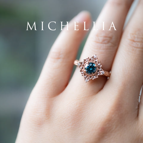 [Henrietta] IGI Certified Teal Blue Diamond Belle Époque Vintage Engagement Ring, One of A Kind Women's Ring michelliafinejewelry