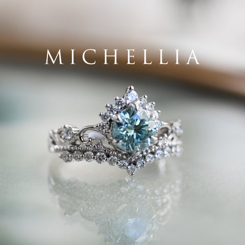 [Theia] IGI Certified Sky Blue Diamond Heirloom Crown Engagement Ring, 18K White Gold - One of A Kind & Ready-to-Ship Women's Ring michelliafinejewelry   