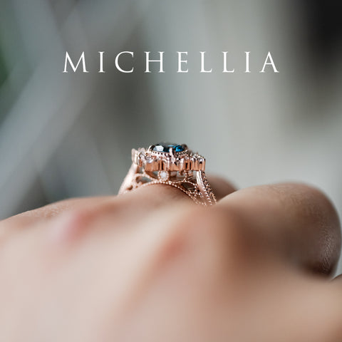 [Henrietta] IGI Certified Teal Blue Diamond Belle Époque Vintage Engagement Ring, One of A Kind Women's Ring michelliafinejewelry