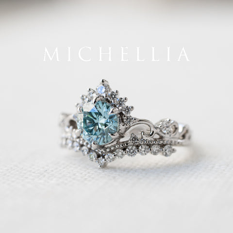 [Theia] IGI Certified Sky Blue Diamond Heirloom Crown Engagement Ring, 18K White Gold - One of A Kind & Ready-to-Ship Women's Ring michelliafinejewelry   