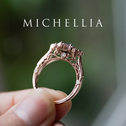 [Henrietta] IGI Certified Teal Blue Diamond Belle Époque Vintage Engagement Ring, One of A Kind Women's Ring michelliafinejewelry