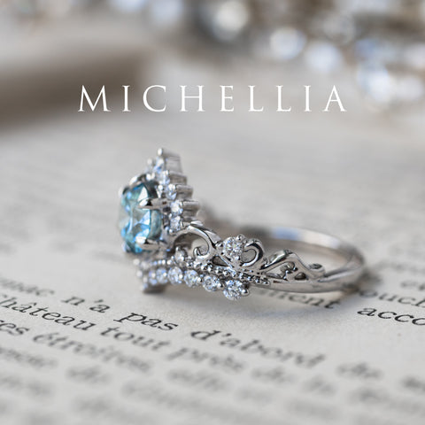 [Theia] IGI Certified Sky Blue Diamond Heirloom Crown Engagement Ring, 18K White Gold - One of A Kind & Ready-to-Ship Women's Ring michelliafinejewelry   