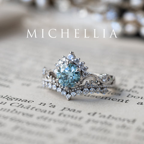 [Theia] IGI Certified Sky Blue Diamond Heirloom Crown Engagement Ring, 18K White Gold - One of A Kind & Ready-to-Ship Women's Ring michelliafinejewelry   
