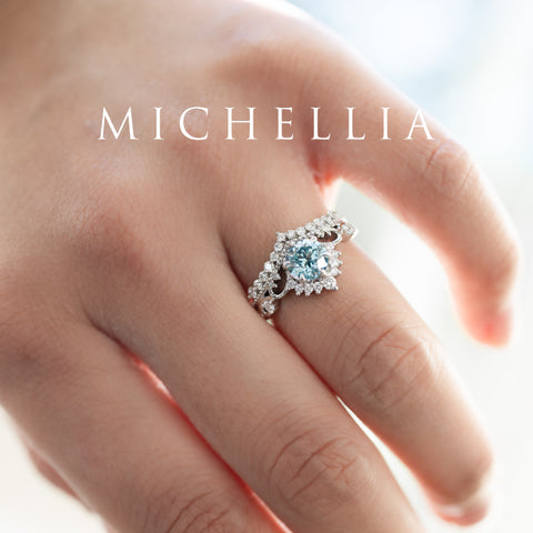 [Theia] IGI Certified Sky Blue Diamond Heirloom Crown Engagement Ring, 18K White Gold - One of A Kind & Ready-to-Ship Women's Ring michelliafinejewelry   