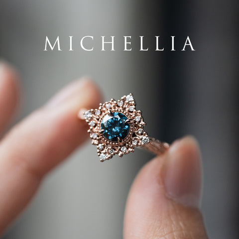 [Henrietta] IGI Certified Teal Blue Diamond Belle Époque Vintage Engagement Ring, One of A Kind Women's Ring michelliafinejewelry