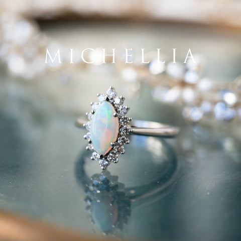 [Helena] Vintage Bloom Marquise Cut Engagement Ring in Australian Opal Women's Ring michelliafinejewelry