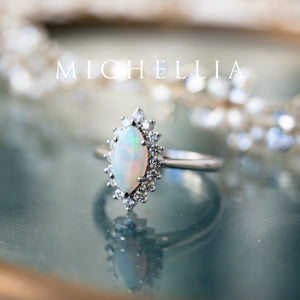 [Helena] Australian Opal & Diamonds Marquise Engagement Ring, One of A Kind & Ready-to-Ship Women's Ring michelliafinejewelry   