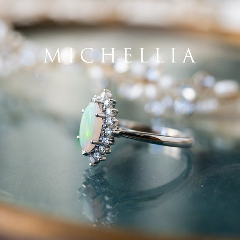 [Helena] Vintage Bloom Marquise Cut Engagement Ring in Australian Opal Women's Ring michelliafinejewelry