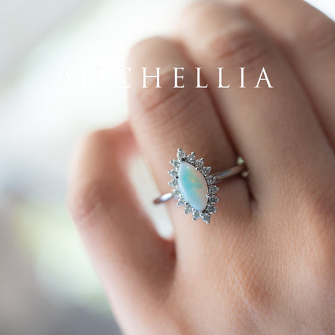[Helena] Vintage Bloom Marquise Cut Engagement Ring in Australian Opal Women's Ring michelliafinejewelry