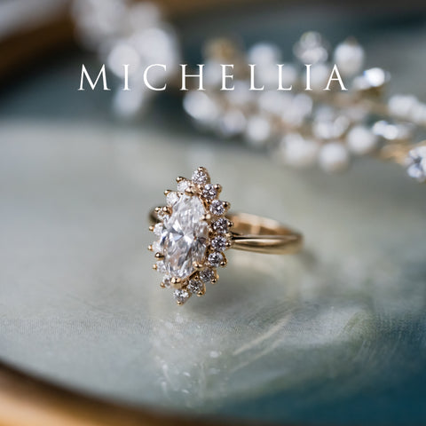 [Helena] Vintage Bloom Halo Marquise Engagement Ring in Diamond / Moissanite Women's Ring michelliafinejewelry