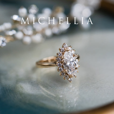 [Helena] Vintage Bloom Halo Marquise Engagement Ring in Diamond / Moissanite Women's Ring michelliafinejewelry