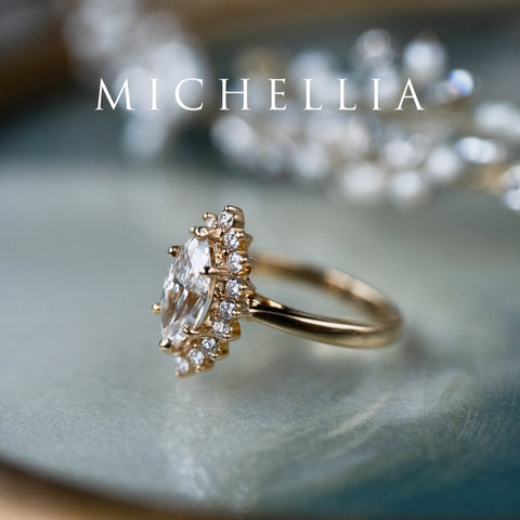 [Helena] Vintage Bloom Halo Marquise Engagement Ring in Diamond / Moissanite Women's Ring michelliafinejewelry