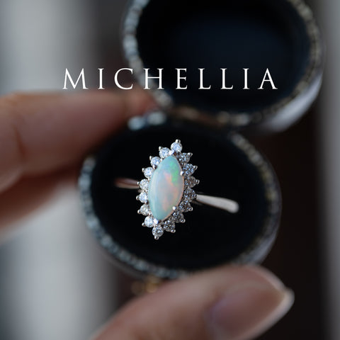 [Helena] Vintage Bloom Marquise Cut Engagement Ring in Australian Opal Women's Ring michelliafinejewelry