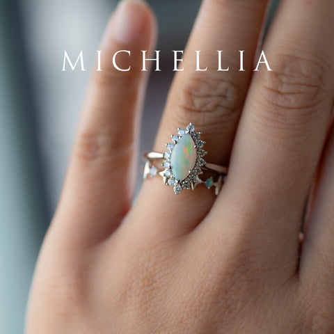 [Helena] Vintage Bloom Marquise Cut Engagement Ring in Australian Opal Women's Ring michelliafinejewelry