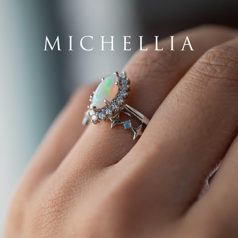 [Helena] Vintage Bloom Marquise Cut Engagement Ring in Australian Opal Women's Ring michelliafinejewelry