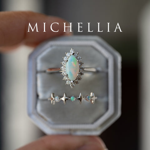 [Helena] Vintage Bloom Marquise Cut Engagement Ring in Australian Opal Women's Ring michelliafinejewelry