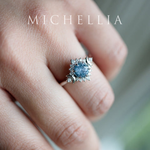 [Selene] Natural Ice Blue Sapphire Moon Goddess Engagement Ring in Platinum, One of A Kind & Ready-to-Ship