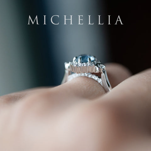 [Selene] Natural Ice Blue Sapphire Moon Goddess Engagement Ring in Platinum, One of A Kind & Ready-to-Ship