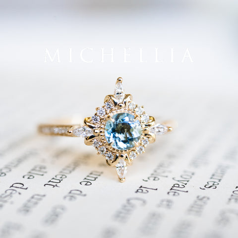 [Astrid] Art Deco Petite Engagement Ring in Aquamarine Women's Ring michelliafinejewelry   
