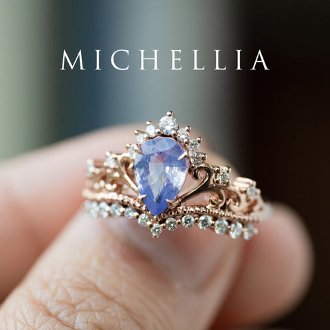 [Reina] Opalescent Lavender Sapphire Woodland Fairy Engagement Ring Set, 14K Rose Gold, One-of-a-Kind & Ready-to-Ship Women's Ring michelliafinejewelry