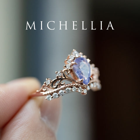 [Reina] Opalescent Lavender Sapphire Woodland Fairy Engagement Ring Set, 14K Rose Gold, One-of-a-Kind & Ready-to-Ship Women's Ring michelliafinejewelry