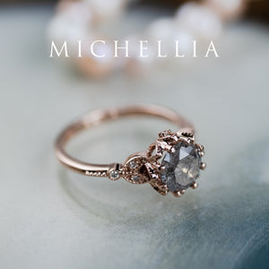 [Evanthe] 1.48 ct Salt & Pepper Diamond Vintage Floral Engagement Ring, One of A Kind & Ready-to-Ship Women's Ring michelliafinejewelry