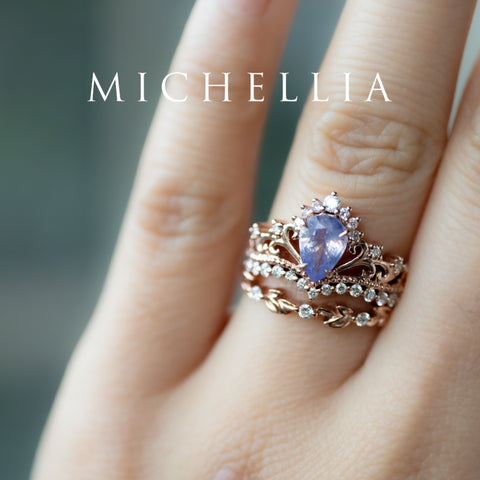 [Reina] Opalescent Lavender Sapphire Woodland Fairy Engagement Ring Set, 14K Rose Gold, One-of-a-Kind & Ready-to-Ship Women's Ring michelliafinejewelry