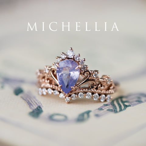 [Reina] Opalescent Lavender Sapphire Woodland Fairy Engagement Ring Set, 14K Rose Gold, One-of-a-Kind & Ready-to-Ship Women's Ring michelliafinejewelry