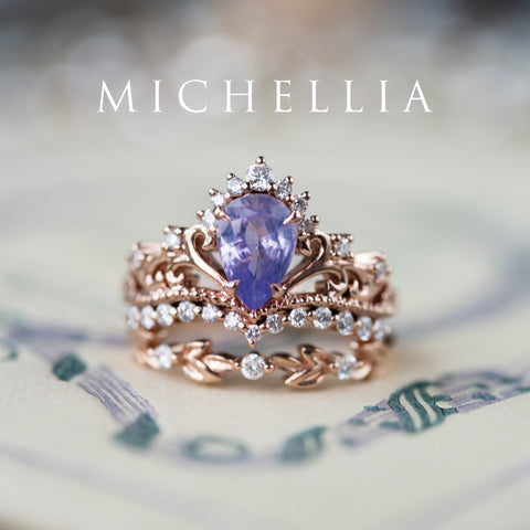 [Reina] Opalescent Lavender Sapphire Woodland Fairy Engagement Ring Set, 14K Rose Gold, One-of-a-Kind & Ready-to-Ship Women's Ring michelliafinejewelry
