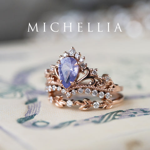 [Reina] Opalescent Lavender Sapphire Woodland Fairy Engagement Ring Set, 14K Rose Gold, One-of-a-Kind & Ready-to-Ship Women's Ring michelliafinejewelry
