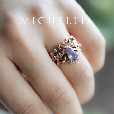 [Reina] Opalescent Lavender Sapphire Woodland Fairy Engagement Ring Set, 14K Rose Gold, One-of-a-Kind & Ready-to-Ship Women's Ring michelliafinejewelry