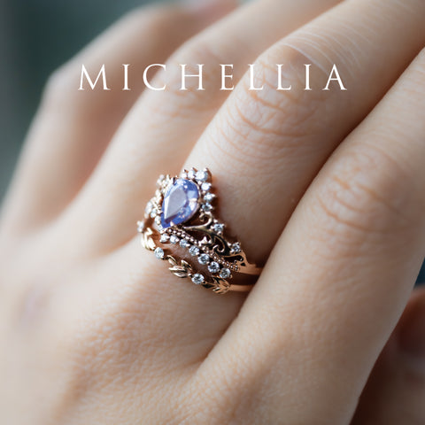 [Reina] Opalescent Lavender Sapphire Woodland Fairy Engagement Ring Set, 14K Rose Gold, One-of-a-Kind & Ready-to-Ship Women's Ring michelliafinejewelry