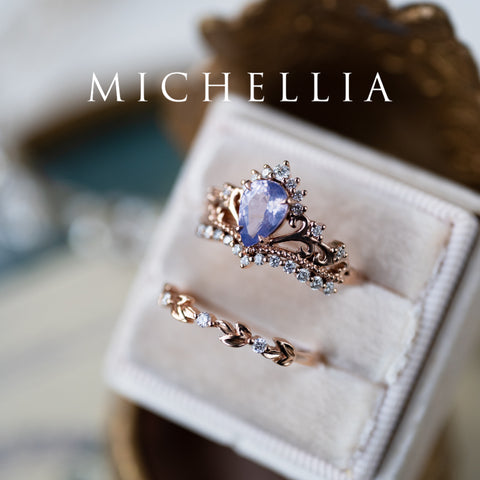 [Reina] Opalescent Lavender Sapphire Woodland Fairy Engagement Ring Set, 14K Rose Gold, One-of-a-Kind & Ready-to-Ship Women's Ring michelliafinejewelry
