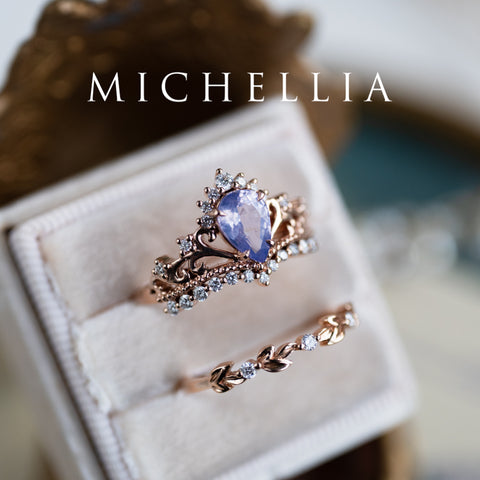 [Reina] Opalescent Lavender Sapphire Woodland Fairy Engagement Ring Set, 14K Rose Gold, One-of-a-Kind & Ready-to-Ship Women's Ring michelliafinejewelry