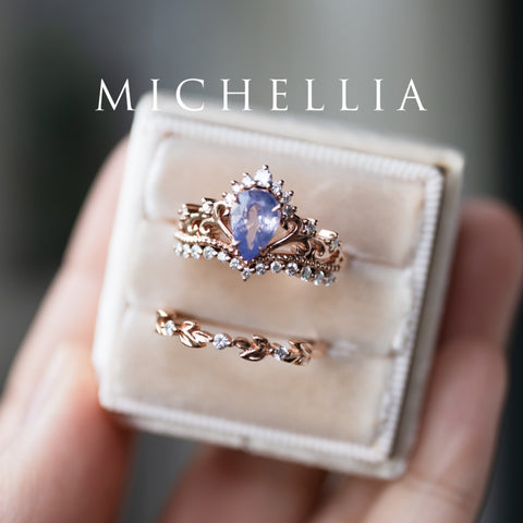 [Reina] Opalescent Lavender Sapphire Woodland Fairy Engagement Ring Set, 14K Rose Gold, One-of-a-Kind & Ready-to-Ship Women's Ring michelliafinejewelry