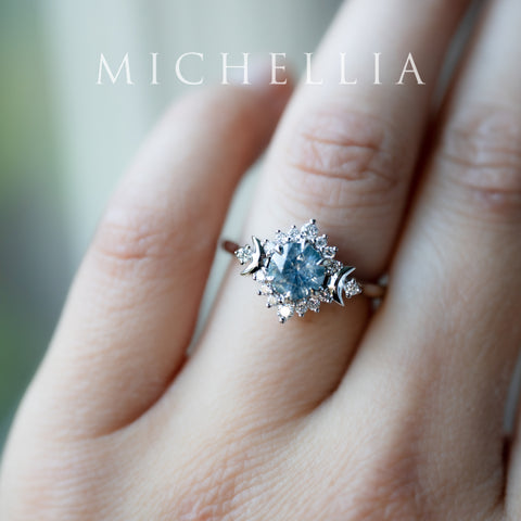 [Selene] Natural Ice Blue Sapphire Moon Goddess Engagement Ring in Platinum, One of A Kind & Ready-to-Ship