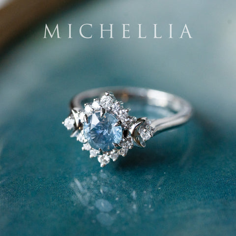 [Selene] Natural Ice Blue Sapphire Moon Goddess Engagement Ring in Platinum, One of A Kind & Ready-to-Ship