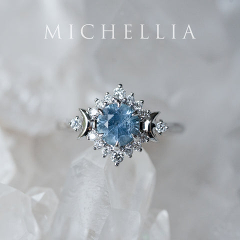 [Selene] Natural Ice Blue Sapphire Moon Goddess Engagement Ring in Platinum, One of A Kind & Ready-to-Ship
