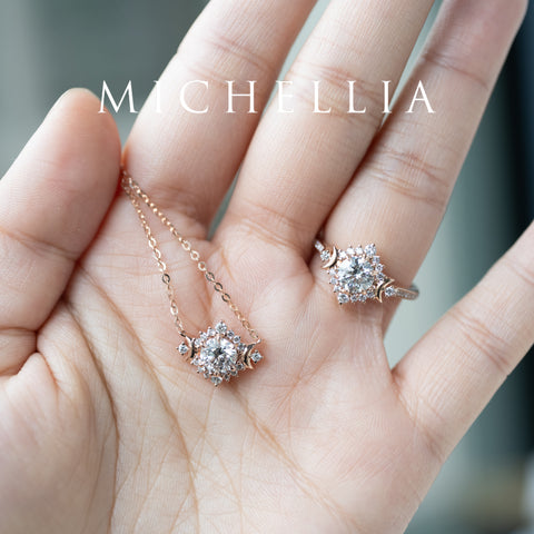 [Selene] IGI Certified Diamond Moon Goddess 18K Rose Gold Engagement Ring w/ Pave Shank, One of A Kind & Ready-to-Ship Women's Ring michelliafinejewelry