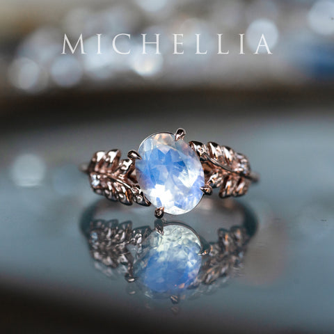 [Wisteria] Blue Moon Wisteria - Floral Oval Moonstone Engagement Ring, 14K Rose Gold, One of A Kind & Ready-to-Ship Women's Ring michelliafinejewelry