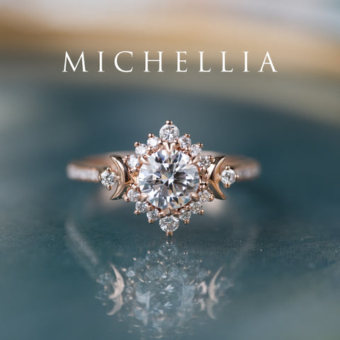 [Selene] IGI Certified Diamond Moon Goddess 18K Rose Gold Engagement Ring w/ Pave Shank, One of A Kind & Ready-to-Ship Women's Ring michelliafinejewelry