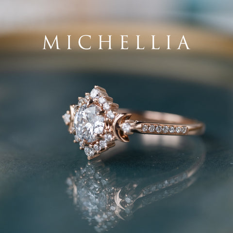 [Selene] IGI Certified Diamond Moon Goddess 18K Rose Gold Engagement Ring w/ Pave Shank, One of A Kind & Ready-to-Ship Women's Ring michelliafinejewelry