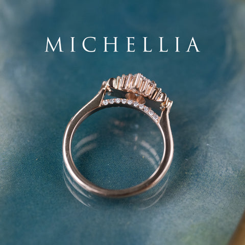 [Selene] Natural Teal Sapphire Moon Goddess Engagement Ring w/ Pave Shank, 18K Rose Gold, One of A Kind & Ready-to-Ship Women's Ring michelliafinejewelry