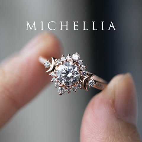[Selene] IGI Certified Diamond Moon Goddess 18K Rose Gold Engagement Ring w/ Pave Shank, One of A Kind & Ready-to-Ship Women's Ring michelliafinejewelry